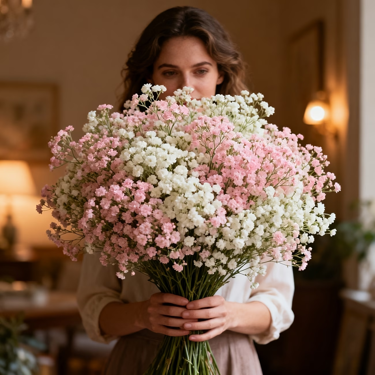 Pink & White Baby’s Breath Bouquet, Table Centerpieces & Home Decor
