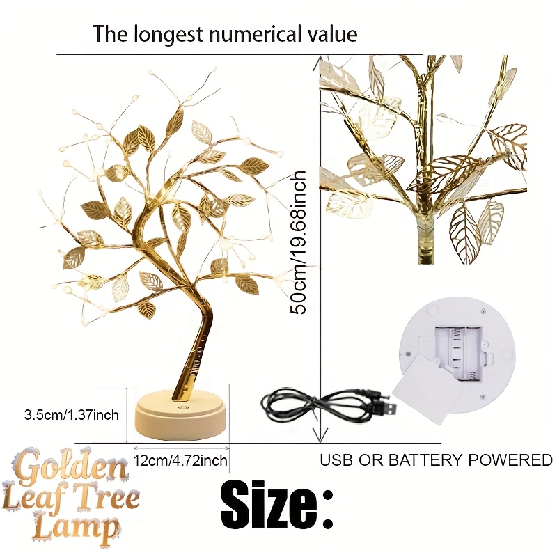 Golden Leaf Tree Lamp with Warm LED Lights