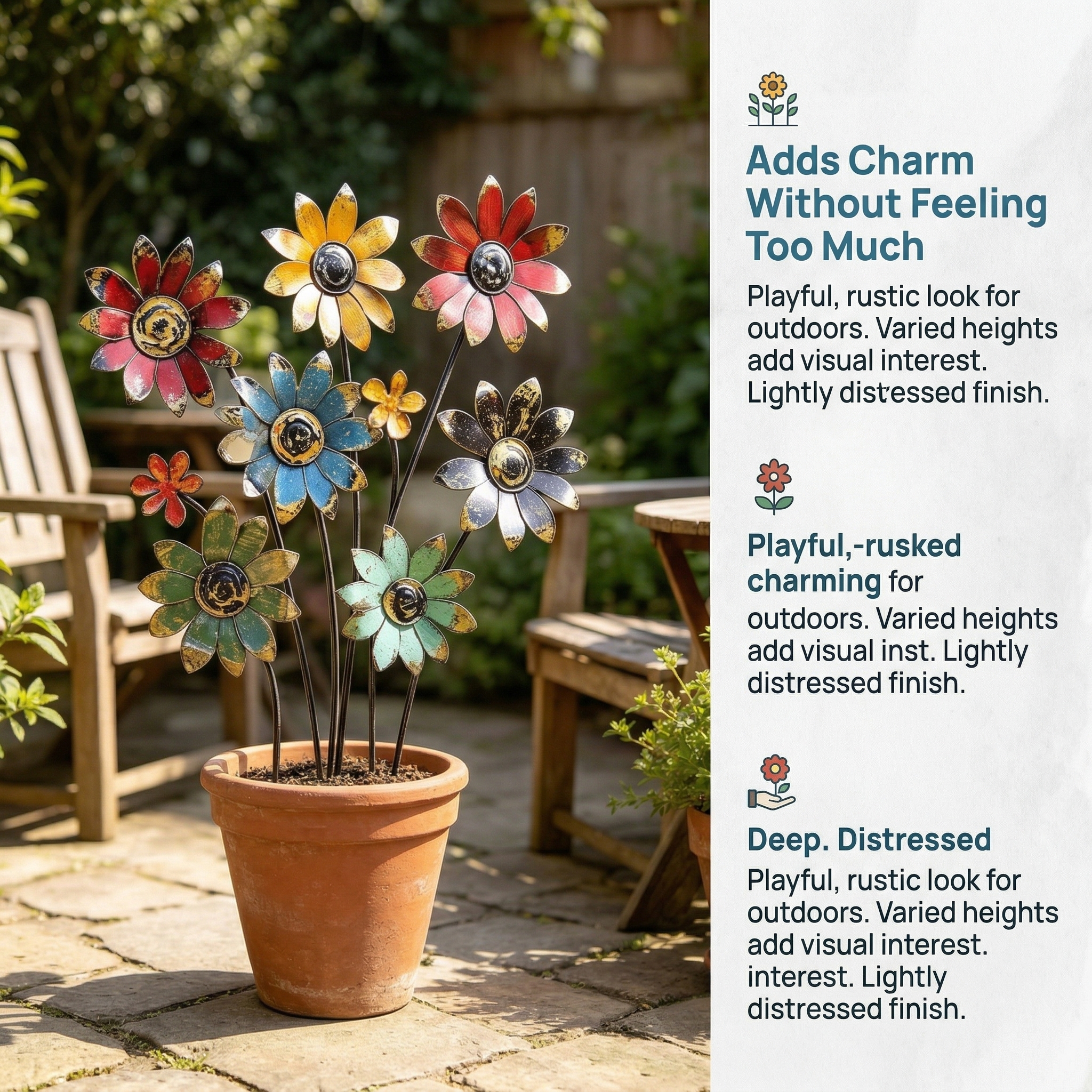 Rustic Bloom Metal Flower Garden Stake