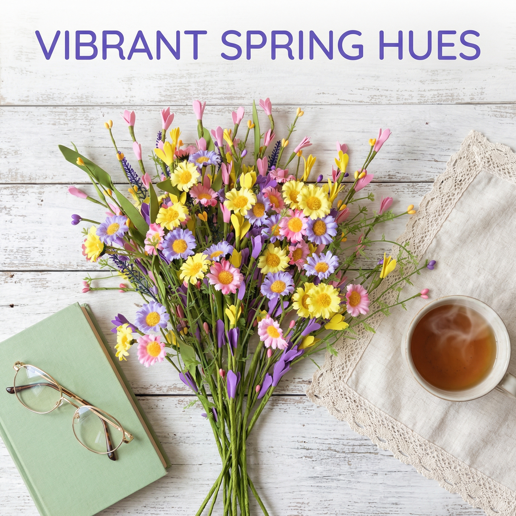 Artificial Daisy Flower Stems Set of 6, Farmhouse Spring Table Decor