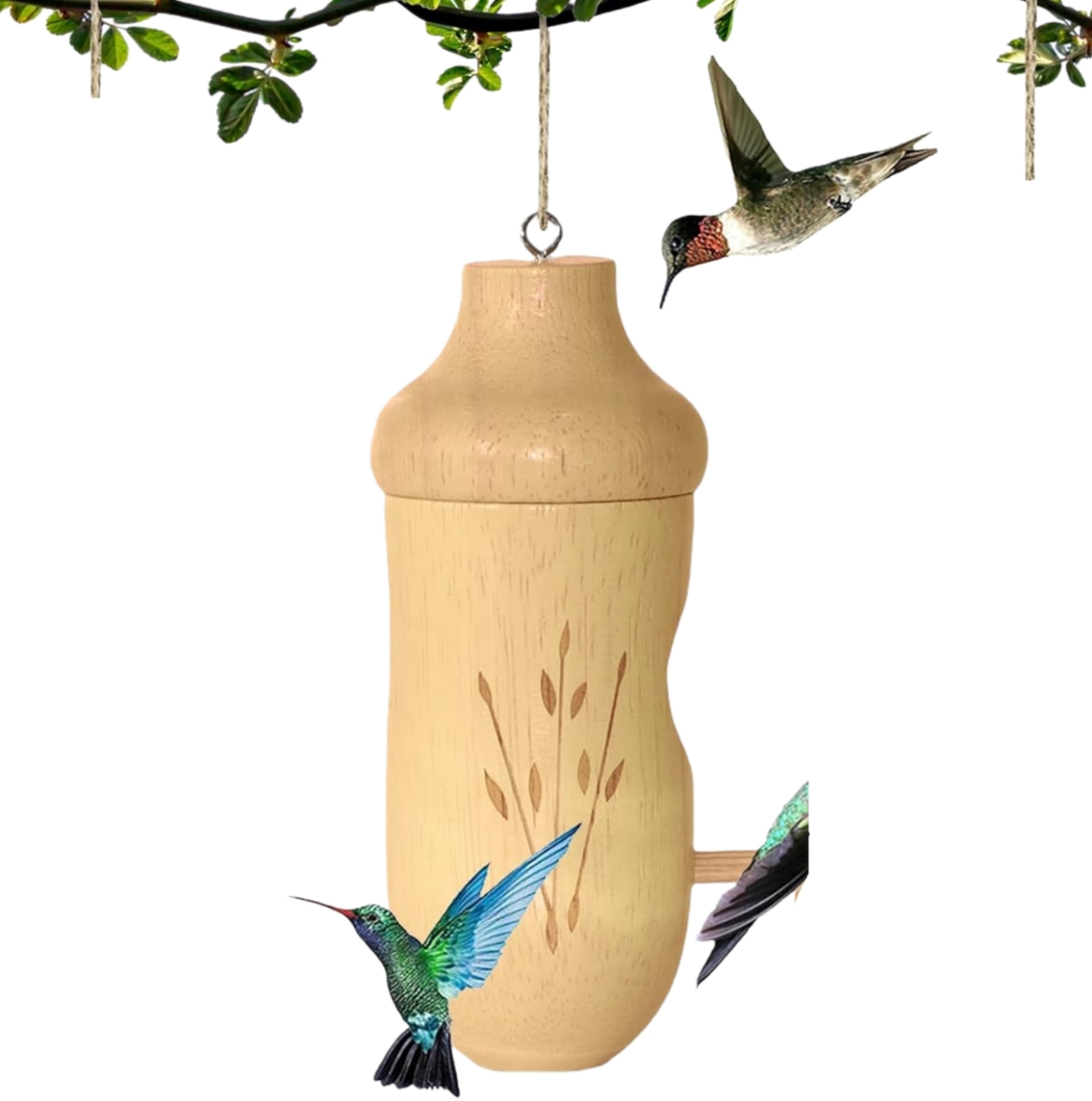 Natural Wooden Hummingbird House for Outdoor Hanging