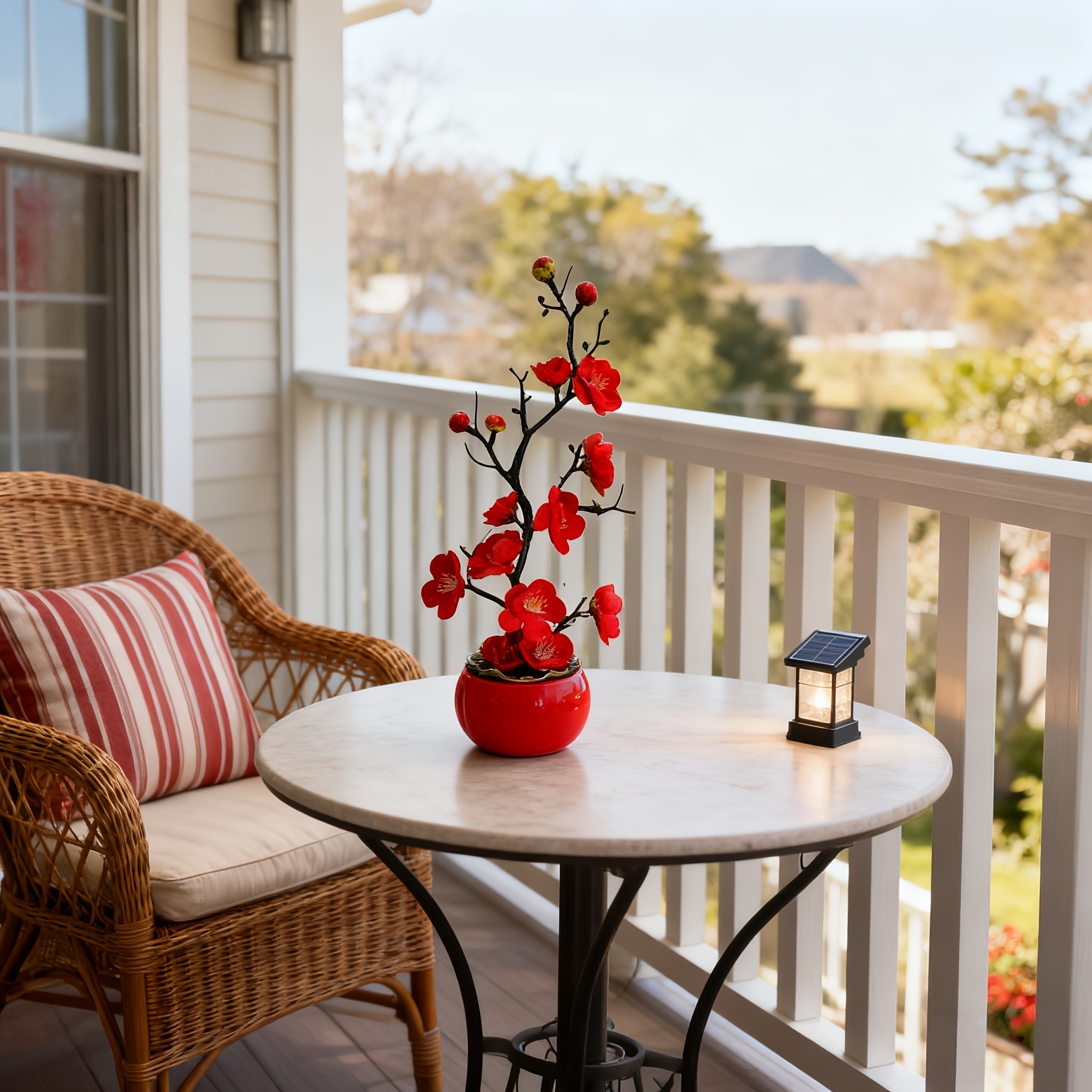 Artificial Plum Blossom Bonsai Tree in Red Pot