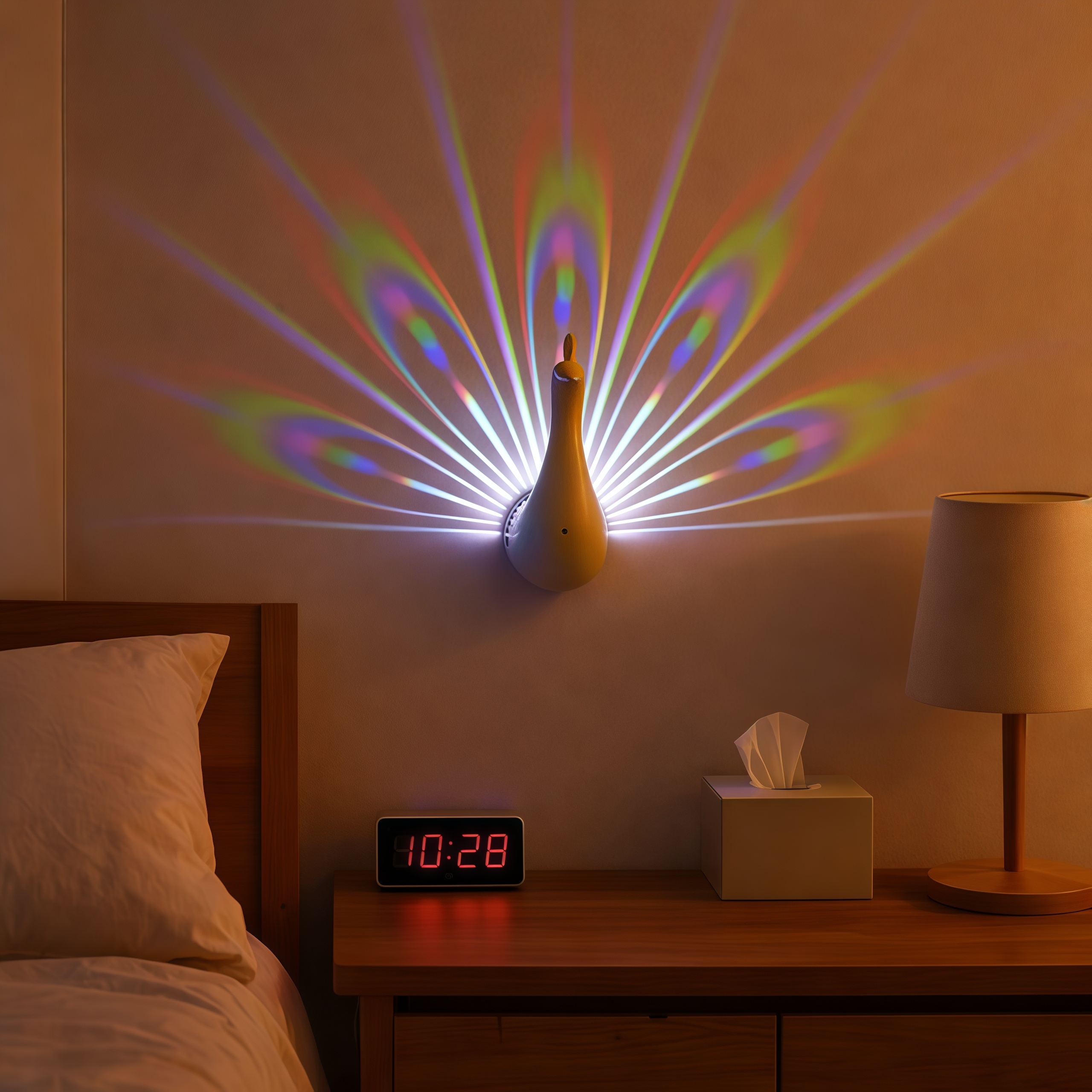 Peacock Projection Lamp, Color Changing Wall Light with Remote & Touch Control