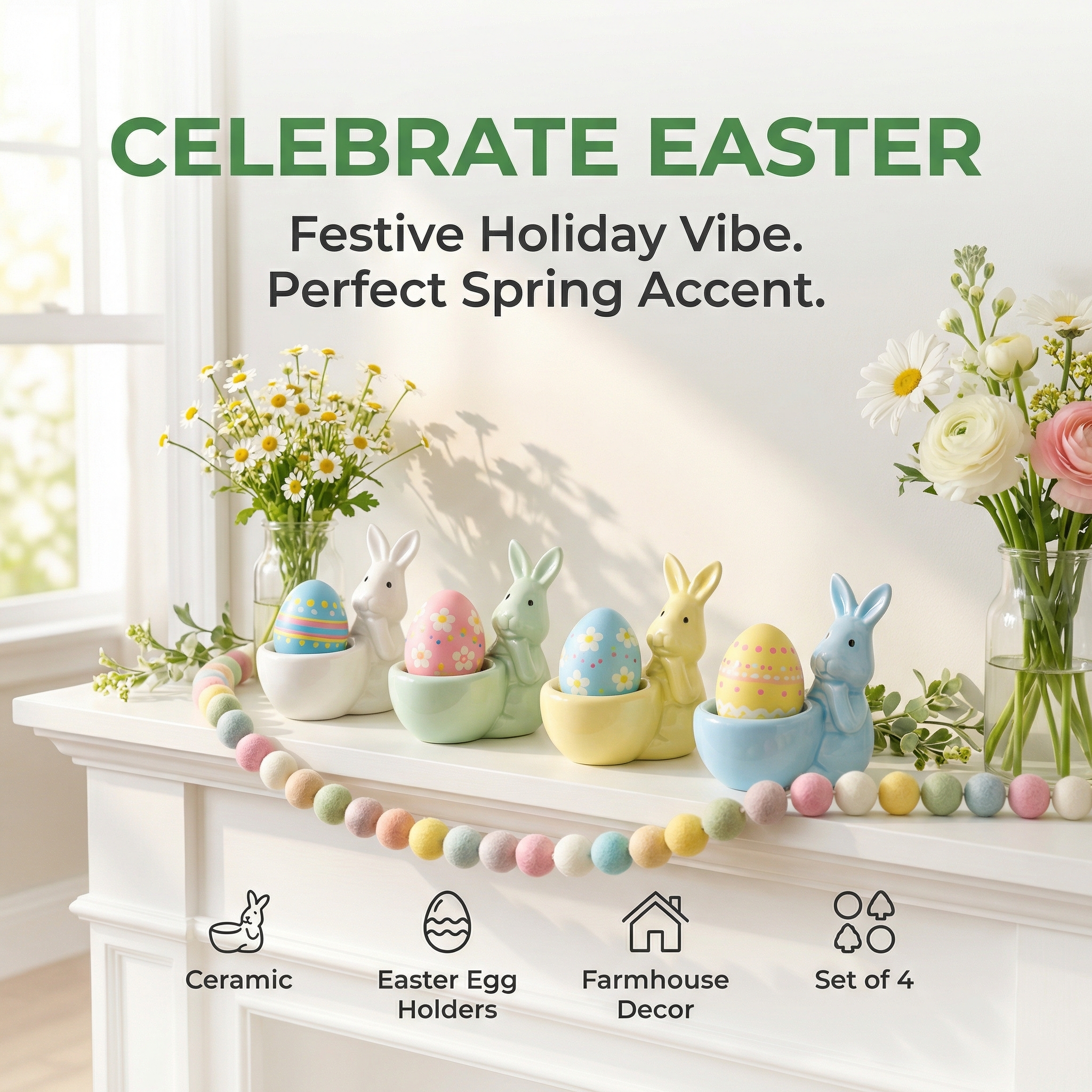 Spring Ceramic Pastel Easter Bunny Egg Holders