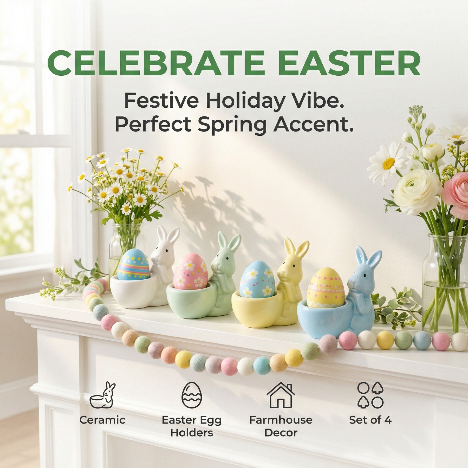 Spring Ceramic Pastel Easter Bunny Egg Holders