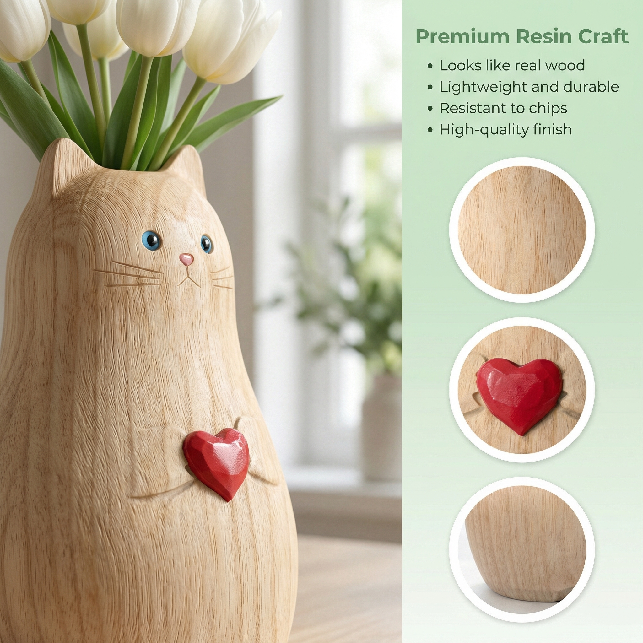 Cat Shaped Flower Vase with Red Heart