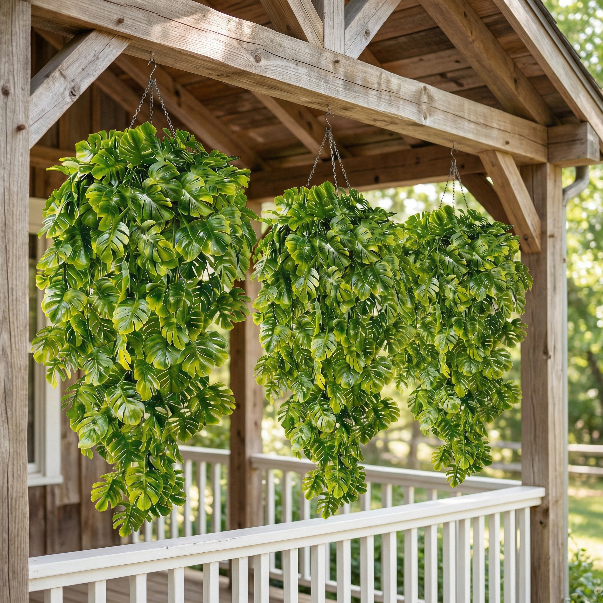5PCS Artificial Monstera Hanging Basket Plants, UV-Resistant
