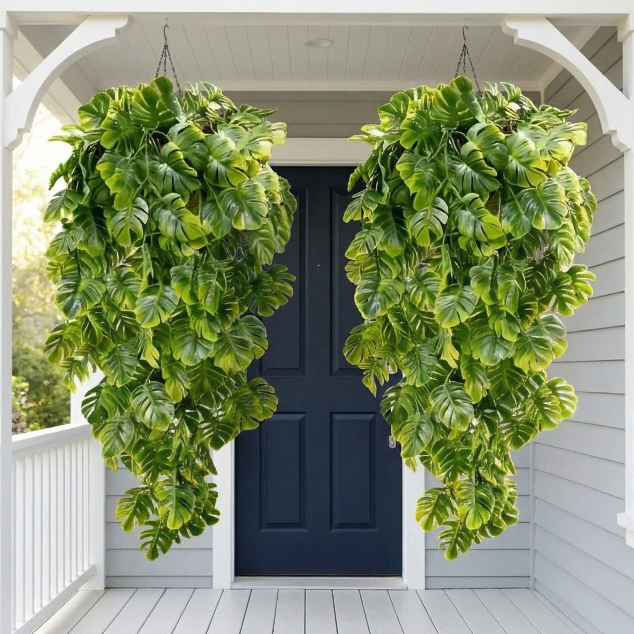 5PCS Artificial Monstera Hanging Basket Plants, UV-Resistant