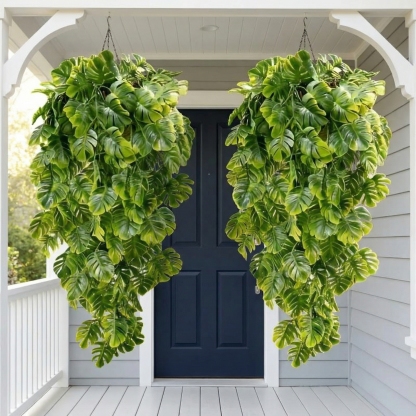 5PCS Artificial Monstera Hanging Basket Plants, UV-Resistant