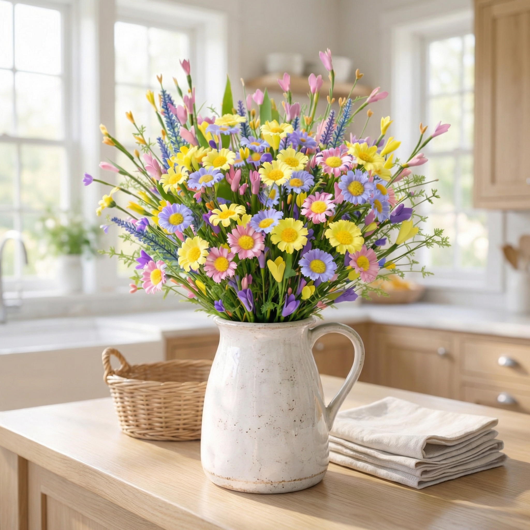 Artificial Daisy Flower Stems Set of 6, Farmhouse Spring Table Decor