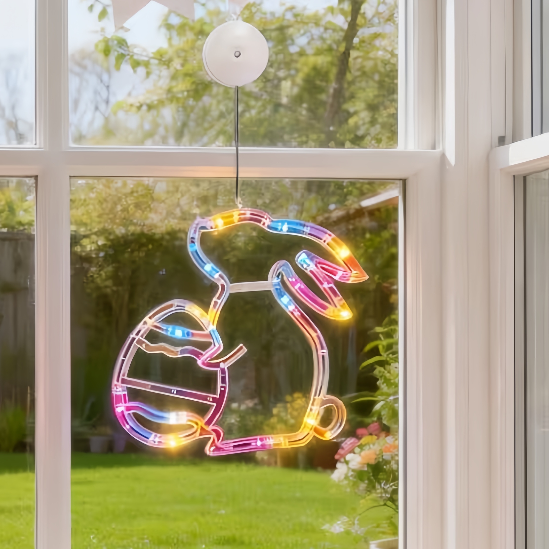 Bunny and Egg LED Window Hanging Lights with Suction Cups