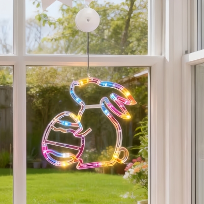 Bunny and Egg LED Window Hanging Lights with Suction Cups