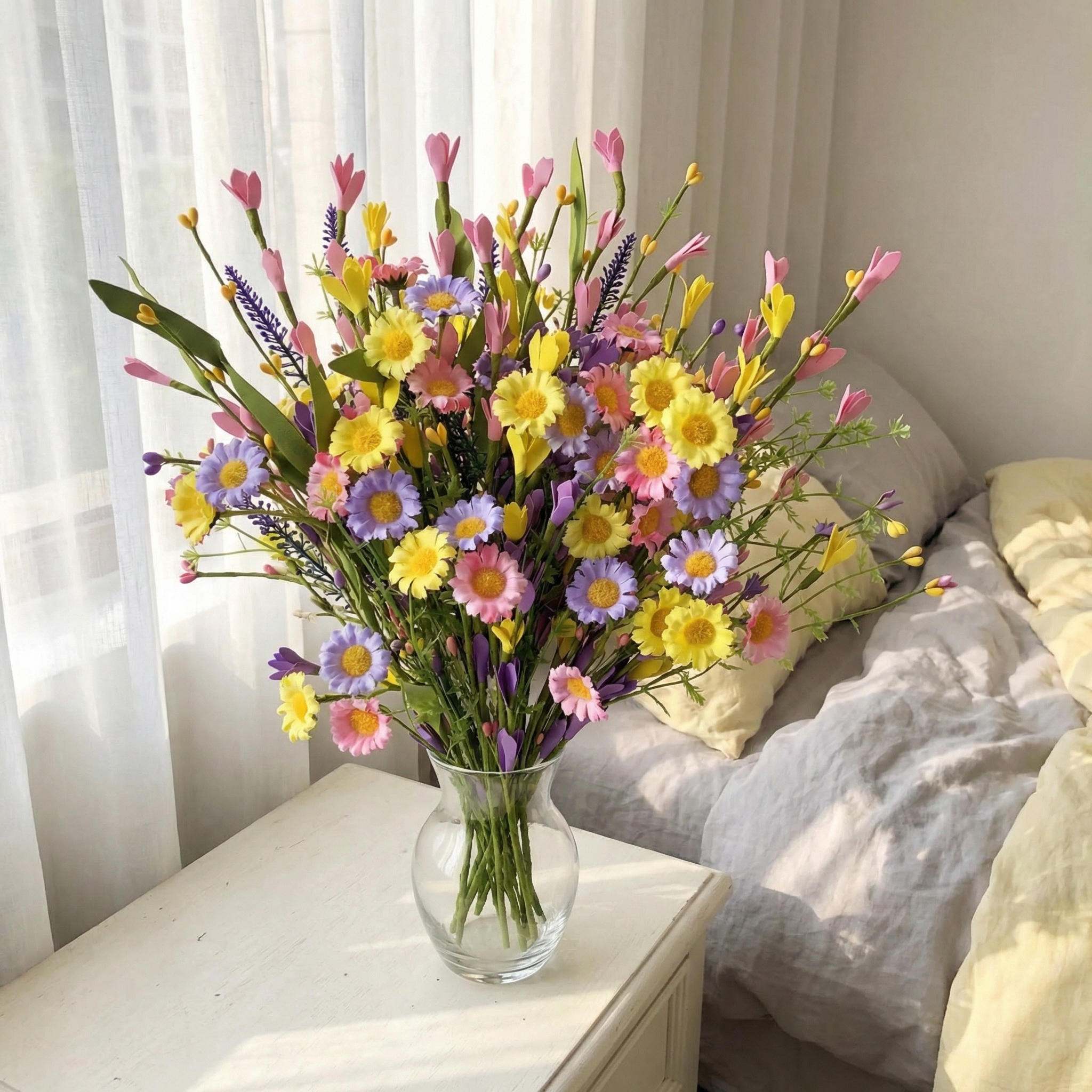 Artificial Daisy Flower Stems Set of 6, Farmhouse Spring Table Decor