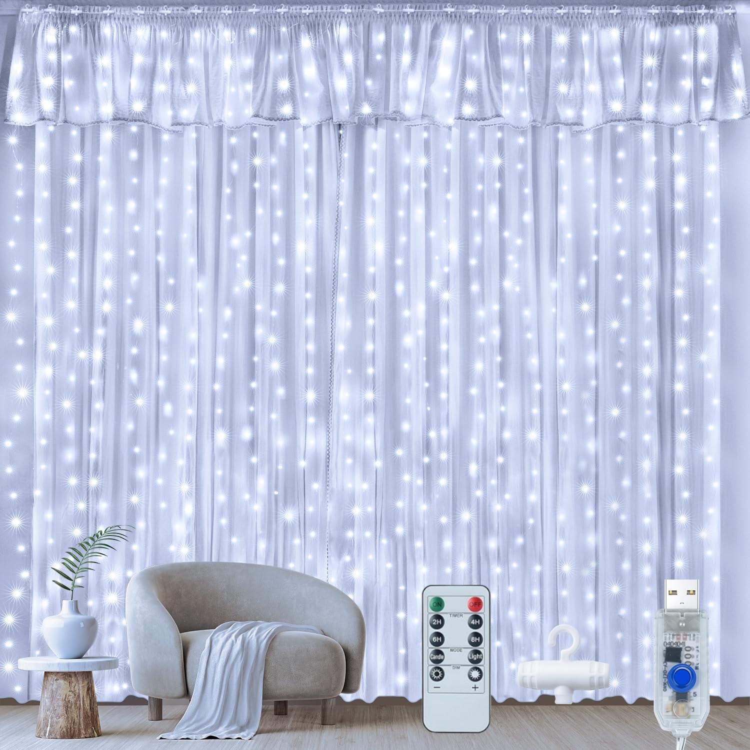 10FTx10FT Christmas Curtain Fairy Lights 300 LED Indoor Outdoor String Lights