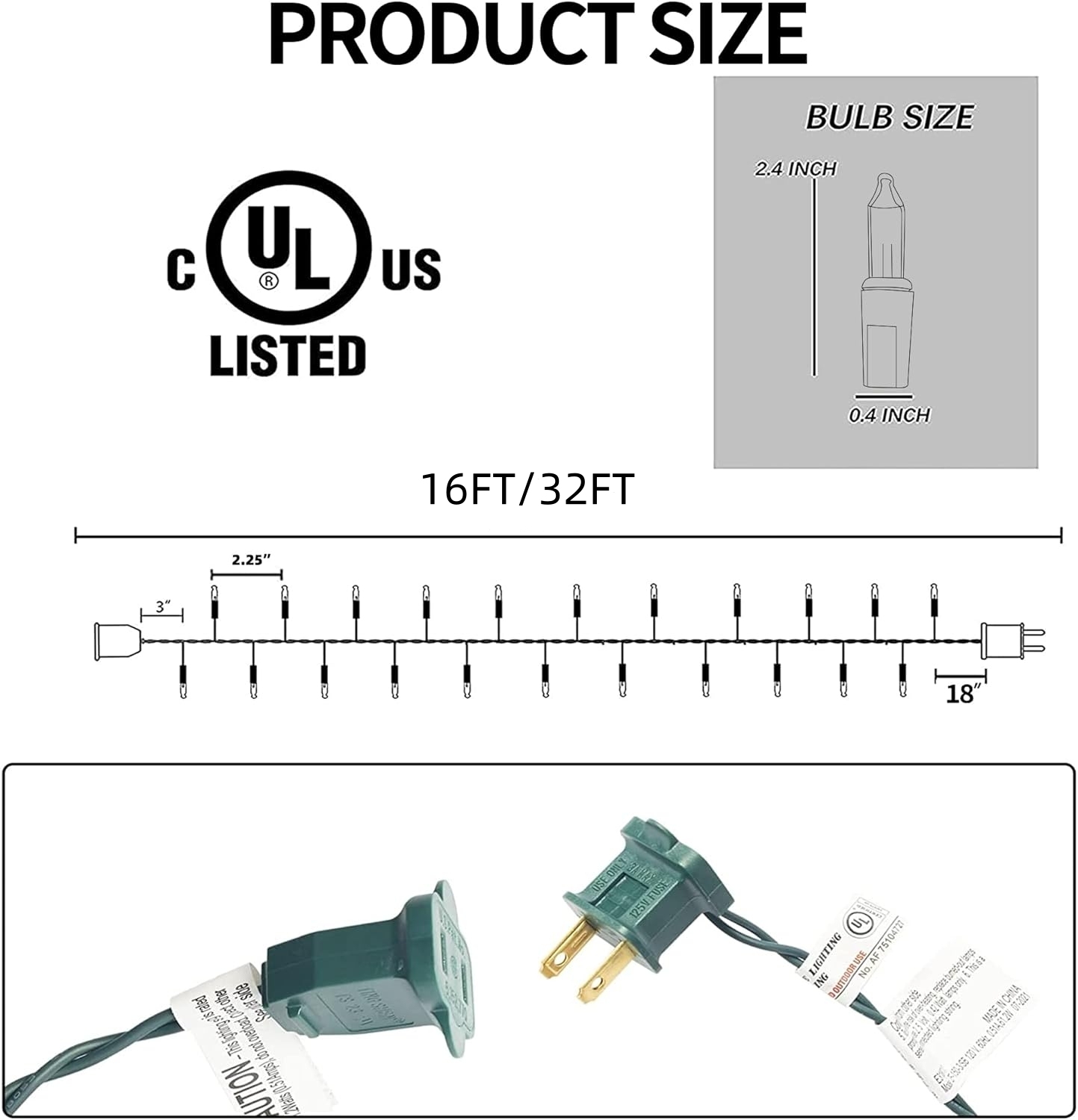 16FT/32FT Outdoor Christmas String Lights