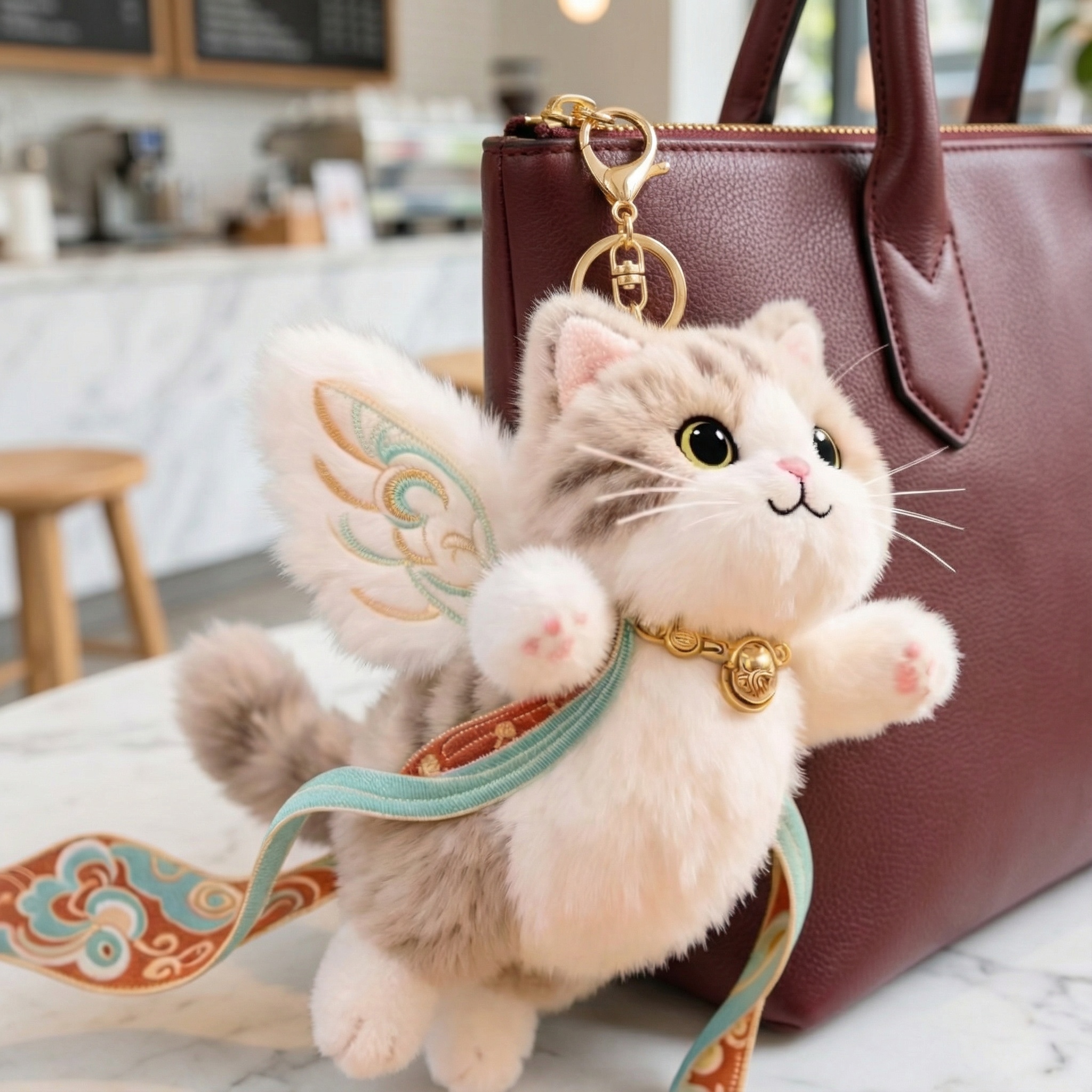 Plush Flying Cat & Nine-Color Deer Keychain with Embroidered Wings