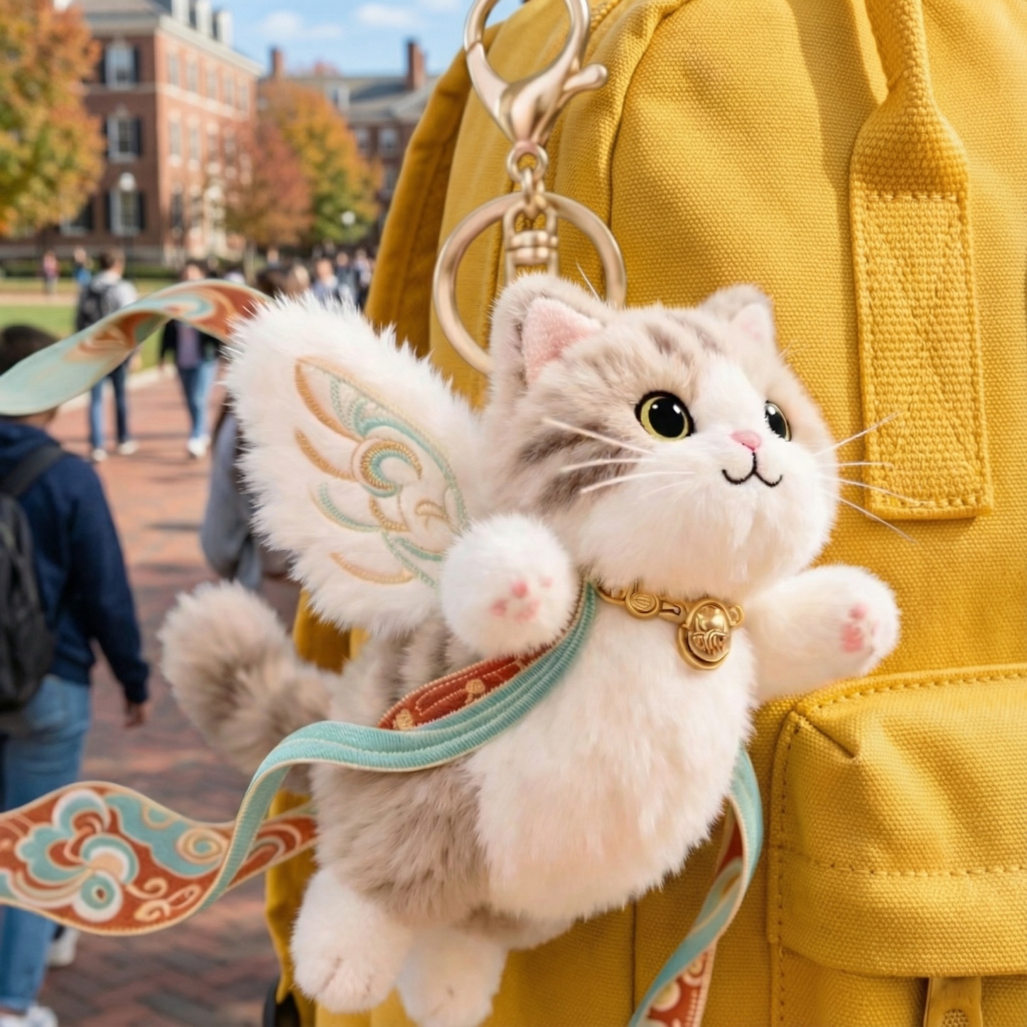 Plush Flying Cat & Nine-Color Deer Keychain with Embroidered Wings
