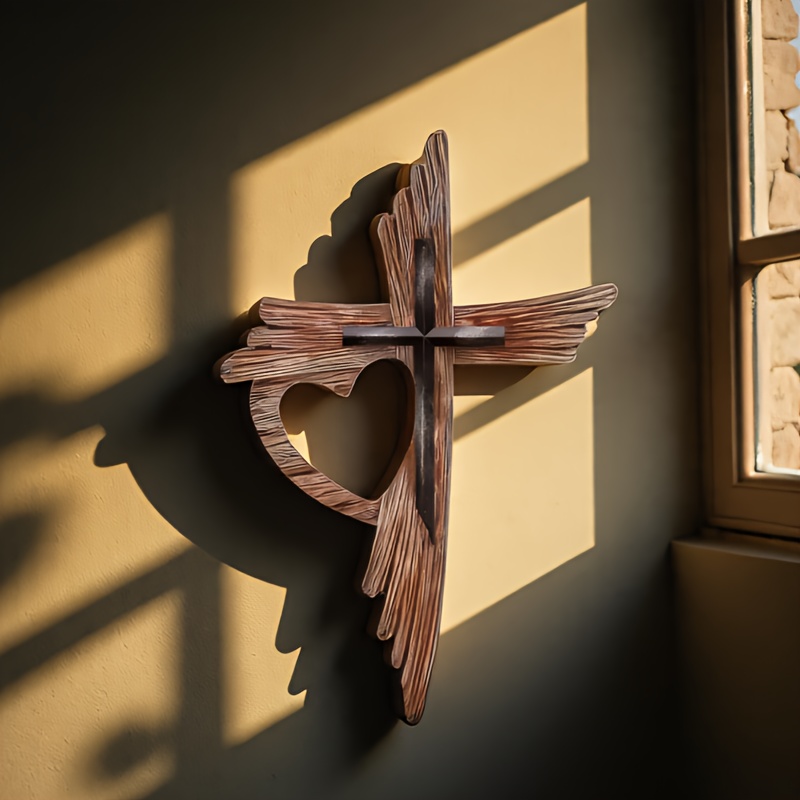 Wooden Cross Wall Decor with Heart