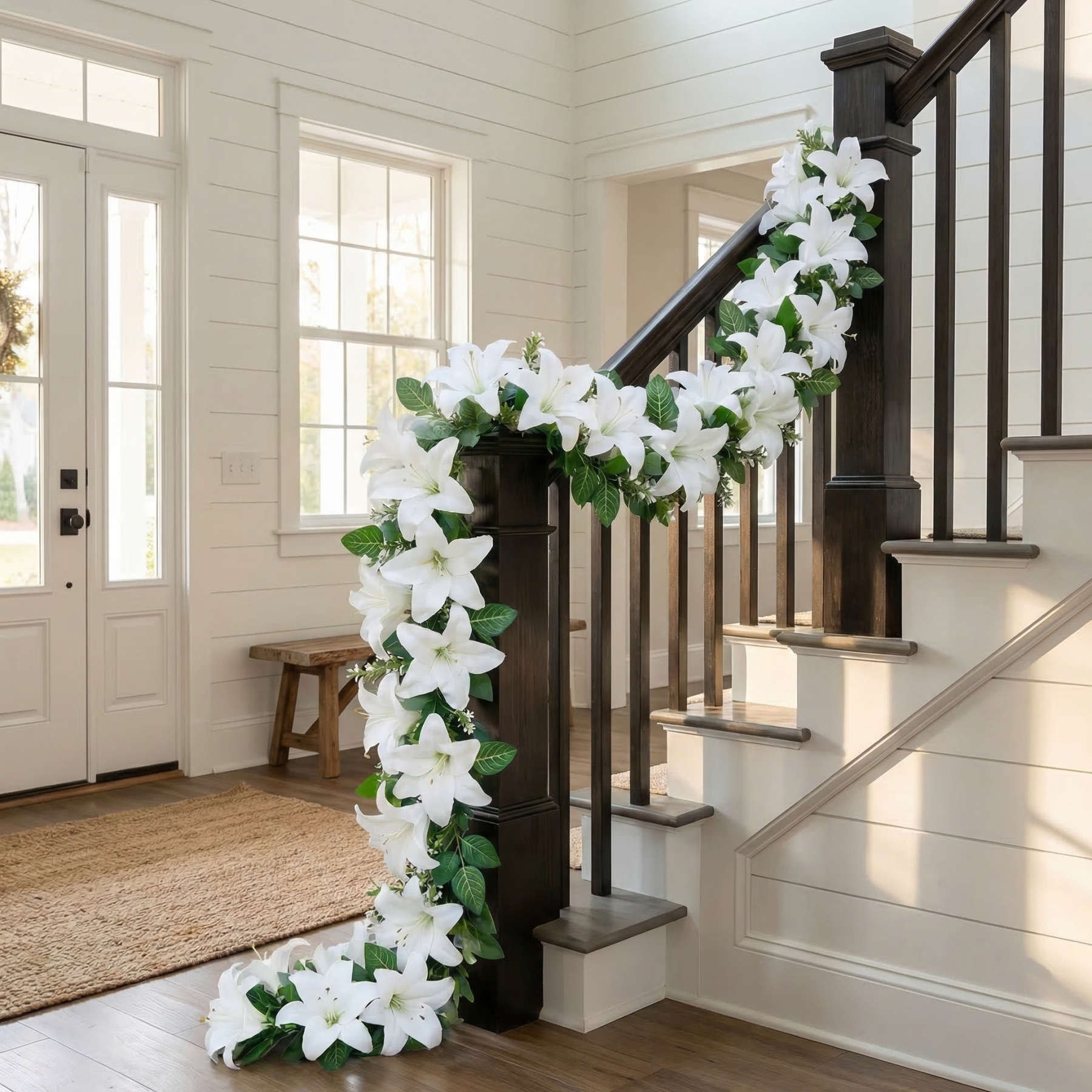 Full Bloom Artificial White Lily Garland with Lush Greenery