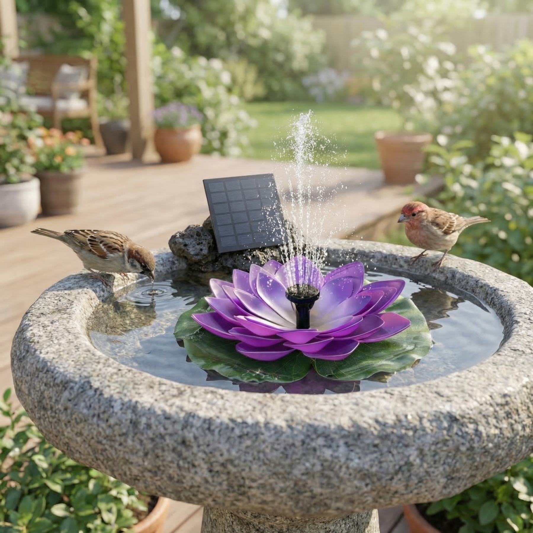 Solar Lotus Bird Bath Fountain