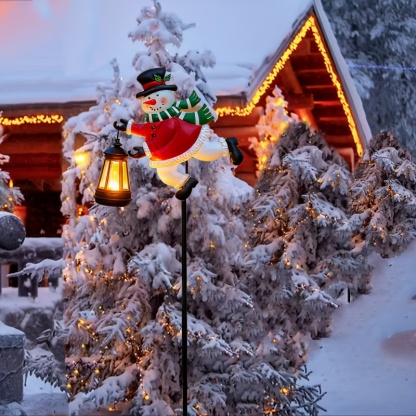 Snowman Pathway Lantern Lights, Outdoor Garden Stakes Christmas Decor
