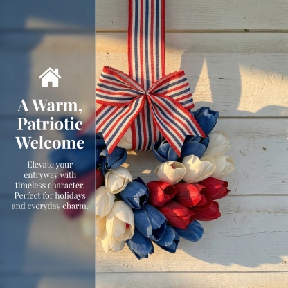 Patriotic Tulip Wreath with Striped Bow