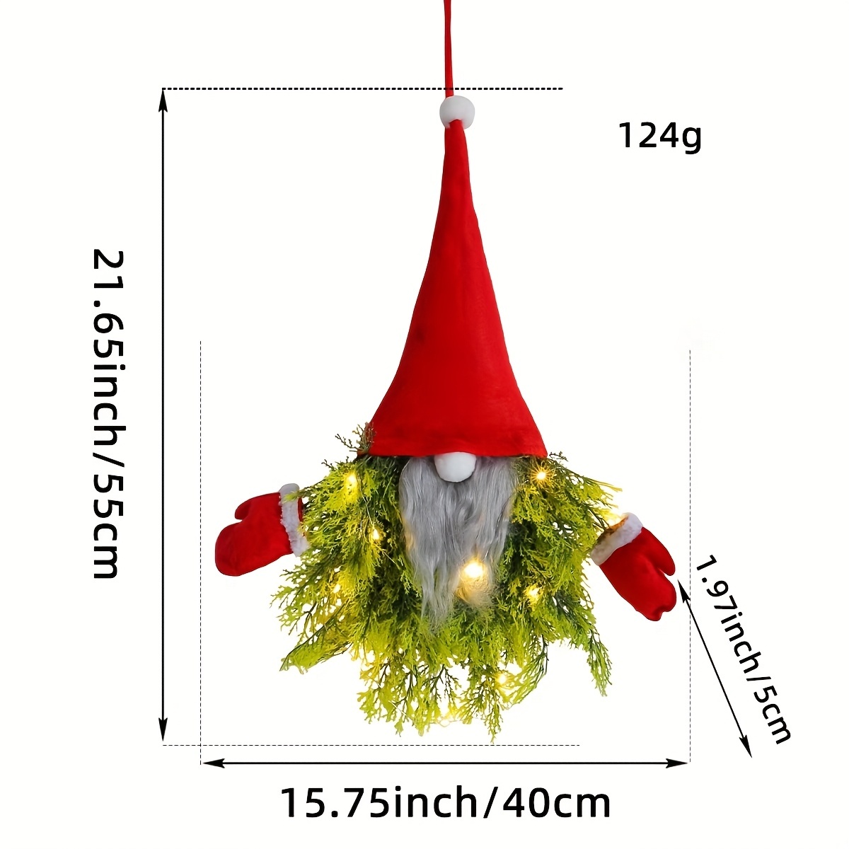 Christmas Gnome Wreath with LED Lights