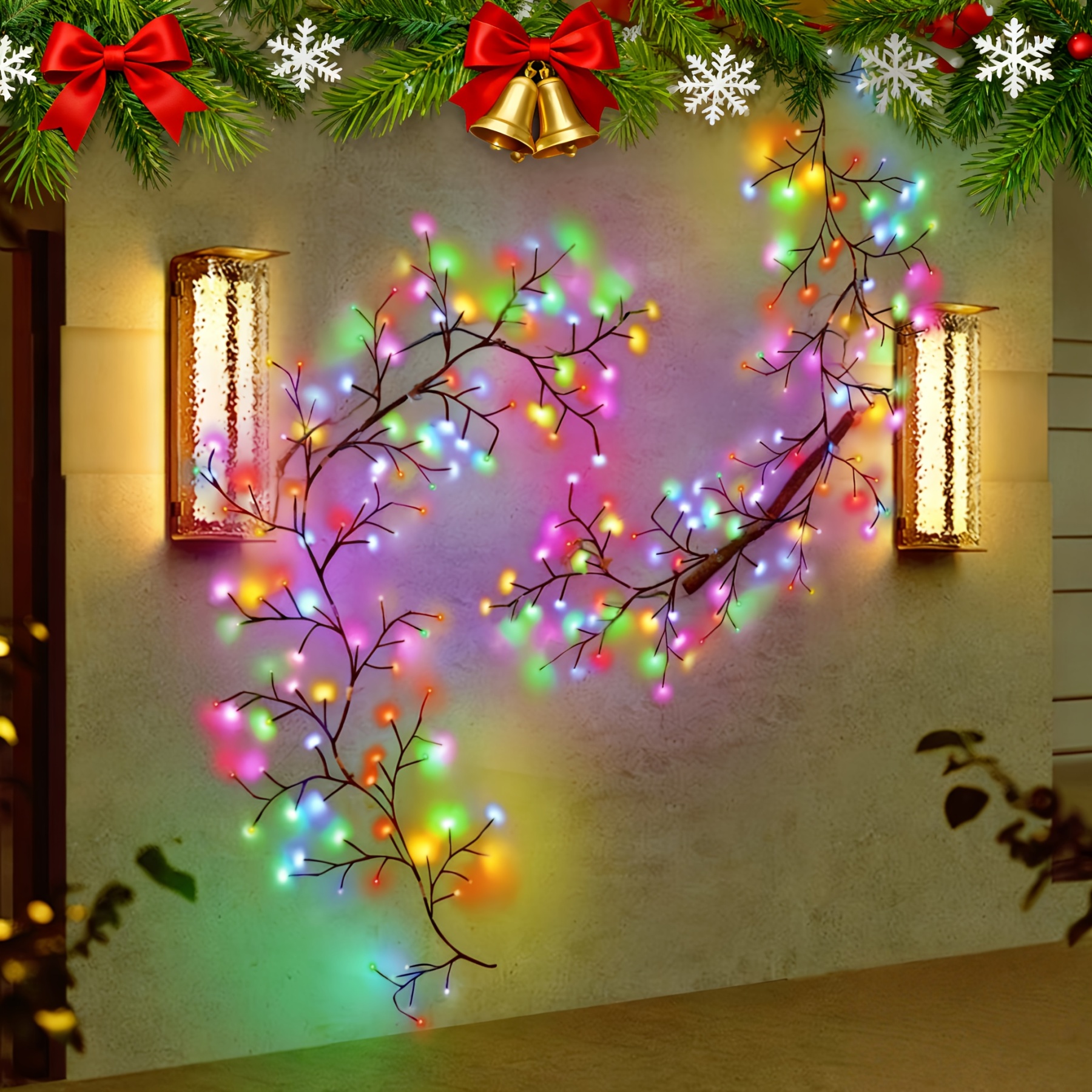 Christmas Branch Wall Lights with 96 LEDs, 8 Modes