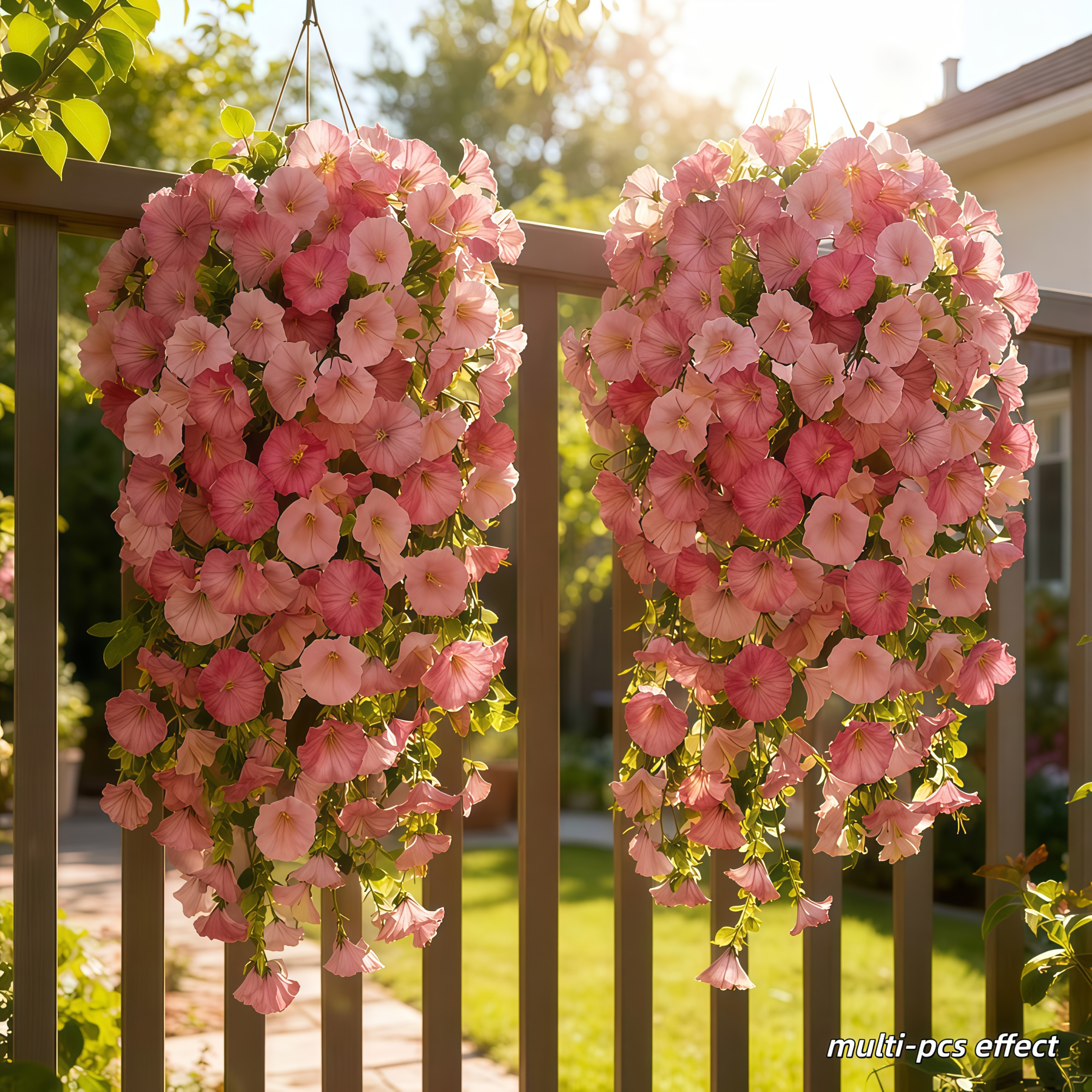 Artificial Hanging Morning Glory Flowers with Greenery, UV Resistant