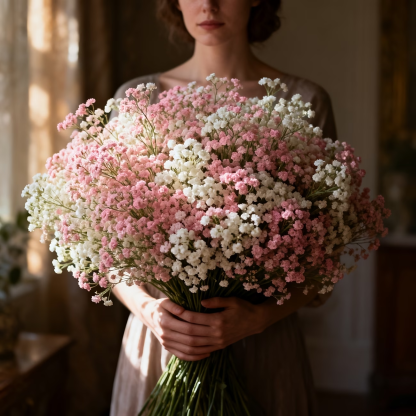 Pink & White Baby’s Breath Bouquet, Table Centerpieces & Home Decor