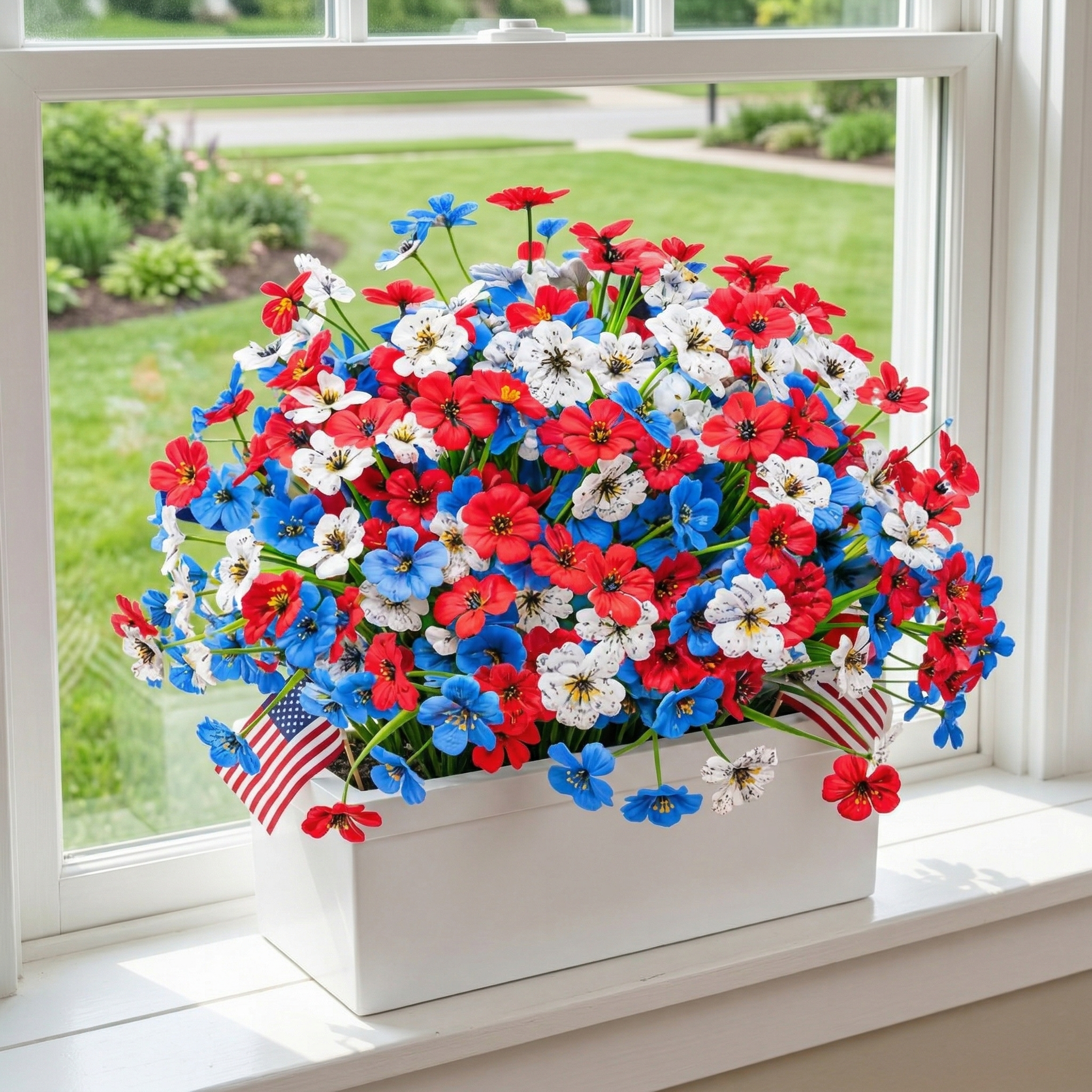 Patriotic Red, White & Blue Faux Floral Arrangement