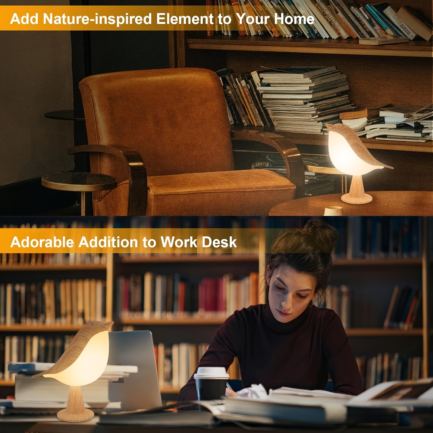 Bird-Shaped Touch Lamp with Remote Control, 3 Light Colors