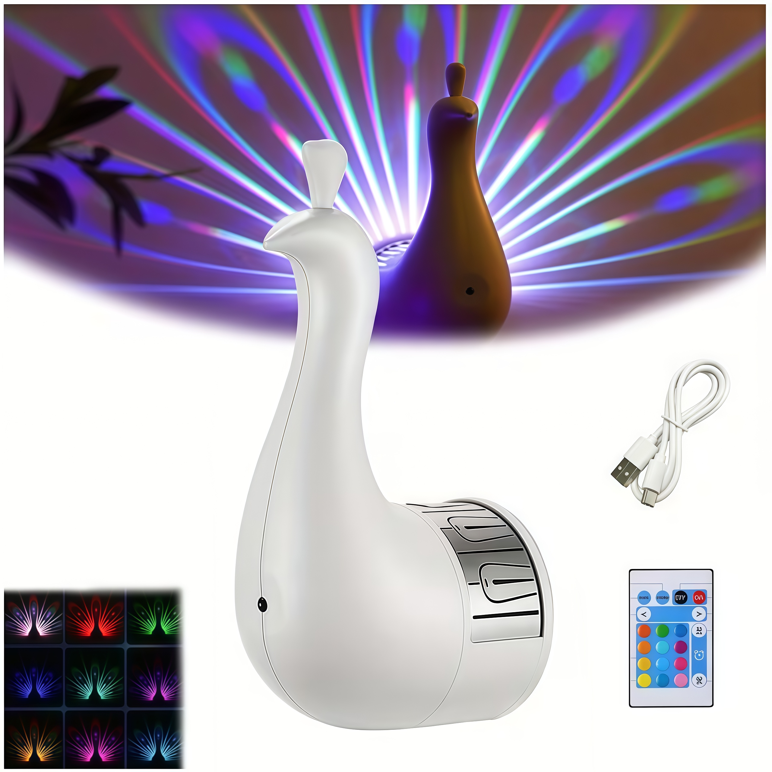 Peacock Projection Lamp, Color Changing Wall Light with Remote & Touch Control