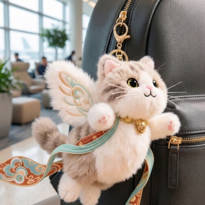Plush Flying Cat & Nine-Color Deer Keychain with Embroidered Wings