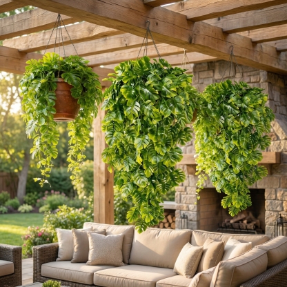 5PCS Artificial Monstera Hanging Basket Plants, UV-Resistant