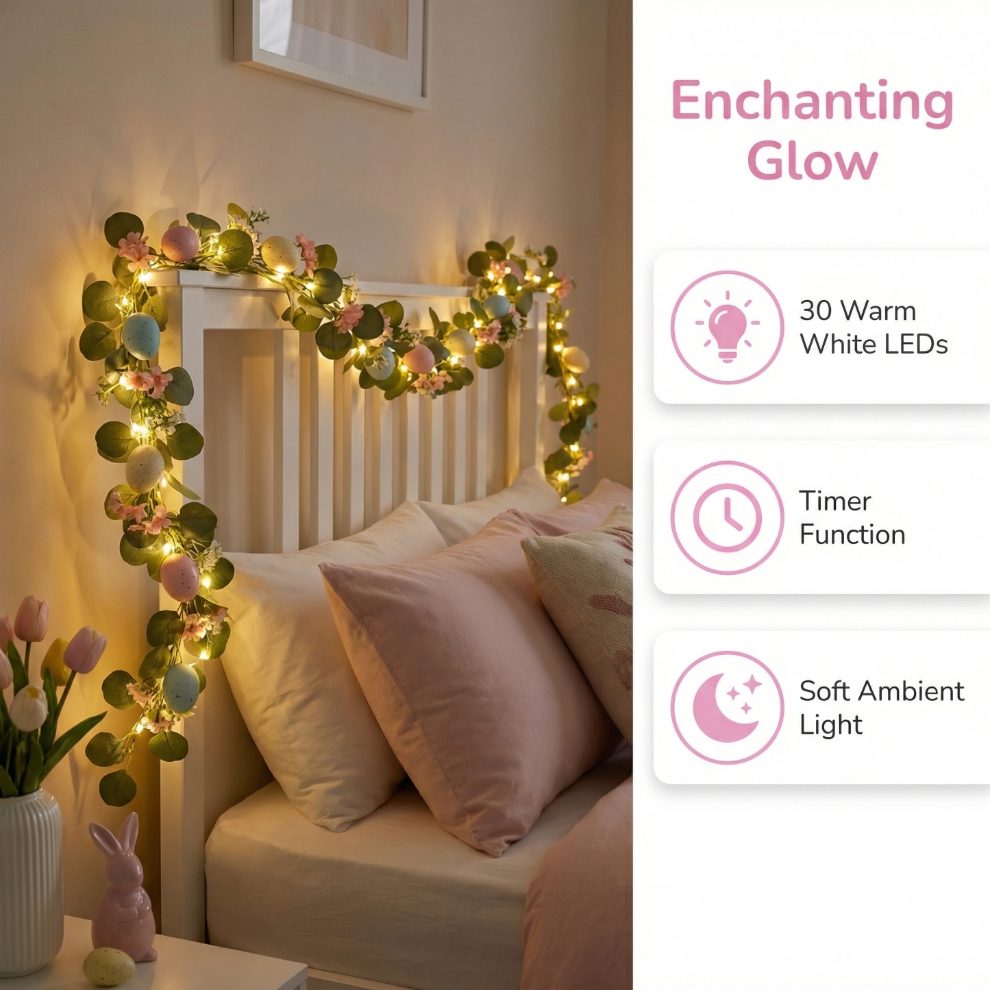 5.6FT Artificial Spring Eucalyptus Vine Easter Egg Garland with LED Lights