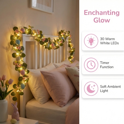 5.6FT Artificial Spring Eucalyptus Vine Easter Egg Garland with LED Lights