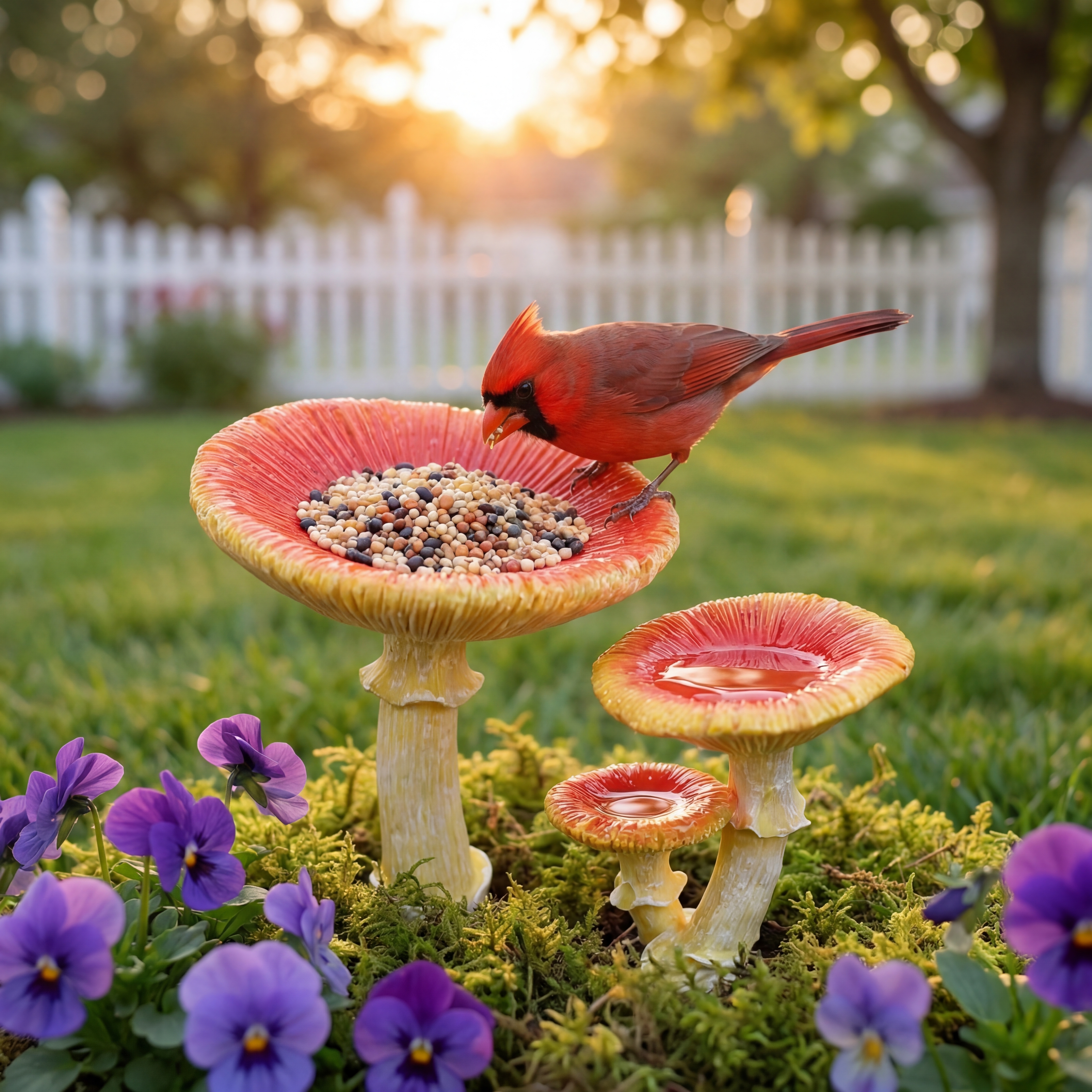 Whimsical Mushroom Bird Feeder for Garden Décor