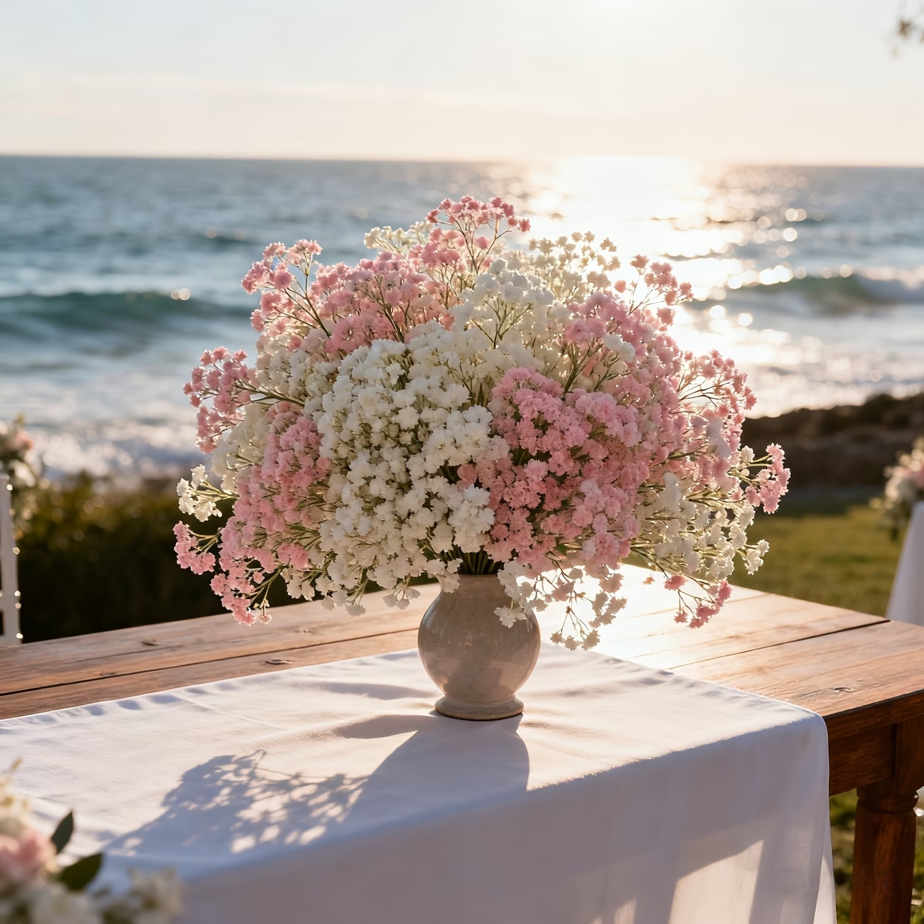 Pink & White Baby’s Breath Bouquet, Table Centerpieces & Home Decor