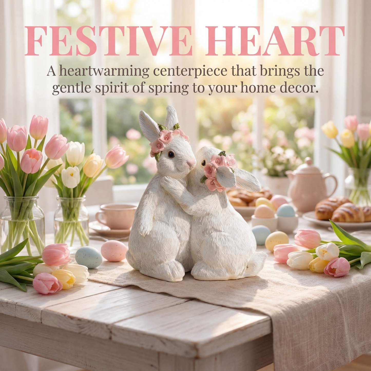 Hugging Bunny Spring Figurines