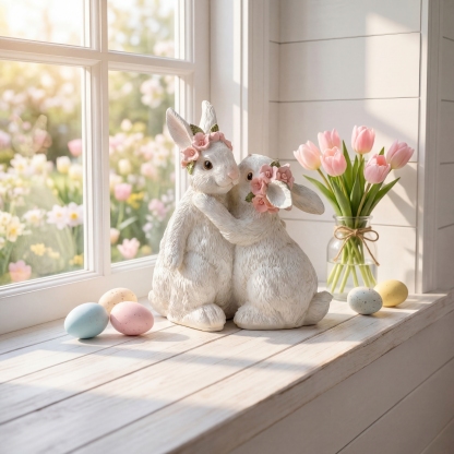 Hugging Bunny Spring Figurines