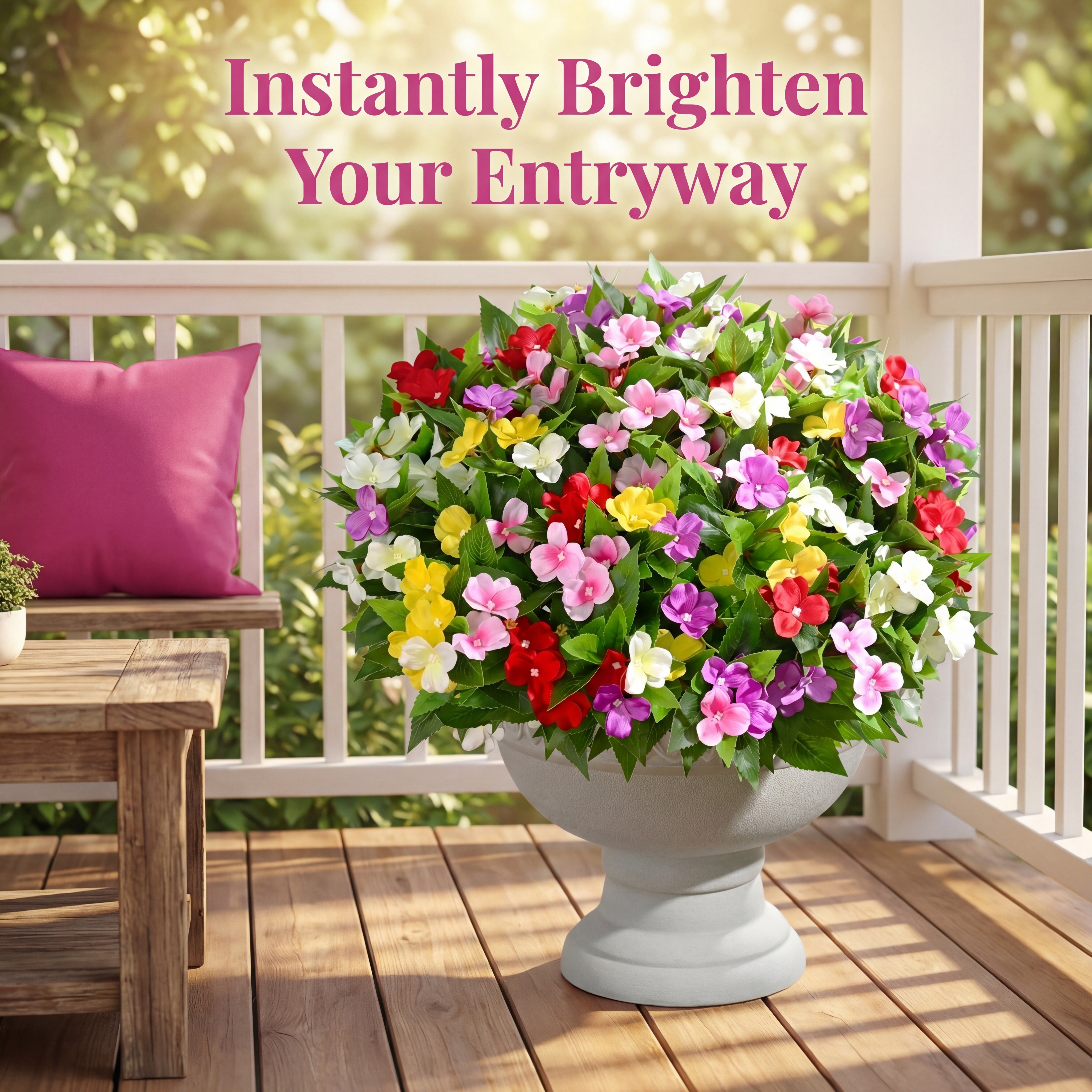 Full Bloom Impatiens Potted Flower Arrangement – 3 Pieces