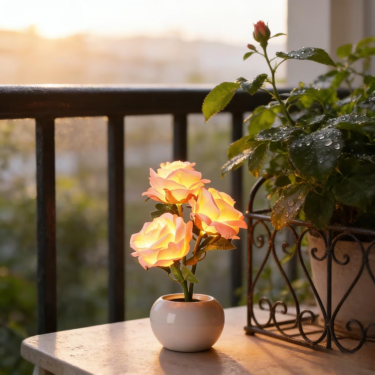 LED Pink Rose Flower Tabletop Night Light
