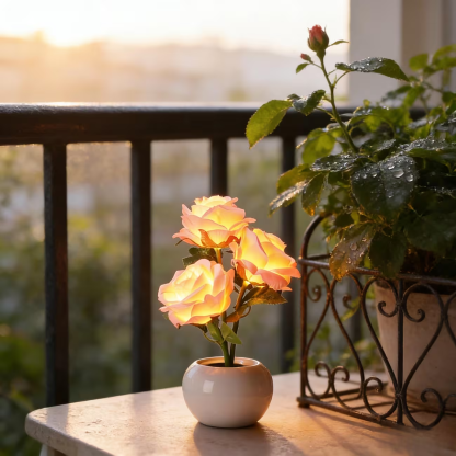 LED Pink Rose Flower Tabletop Night Light