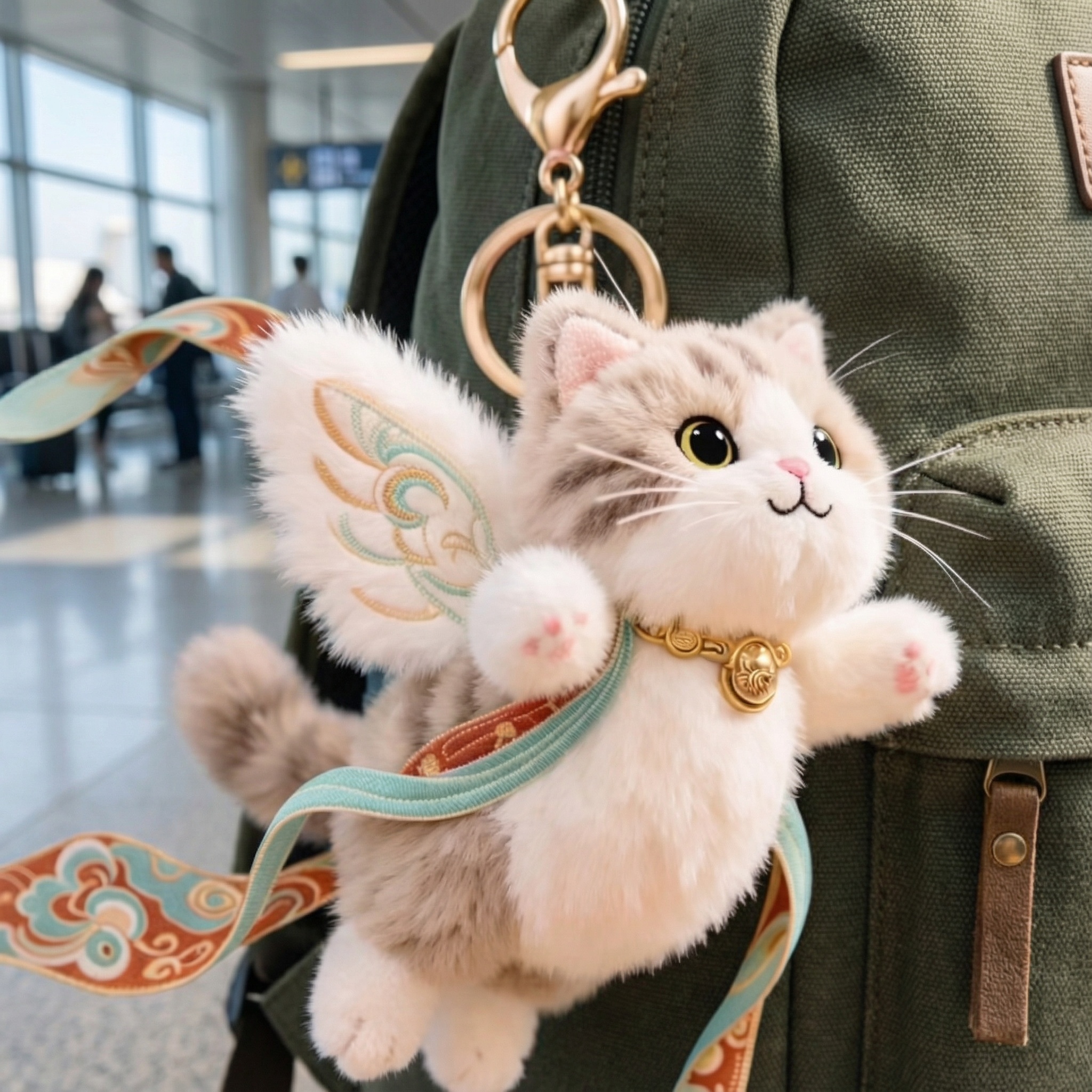 Plush Flying Cat & Nine-Color Deer Keychain with Embroidered Wings