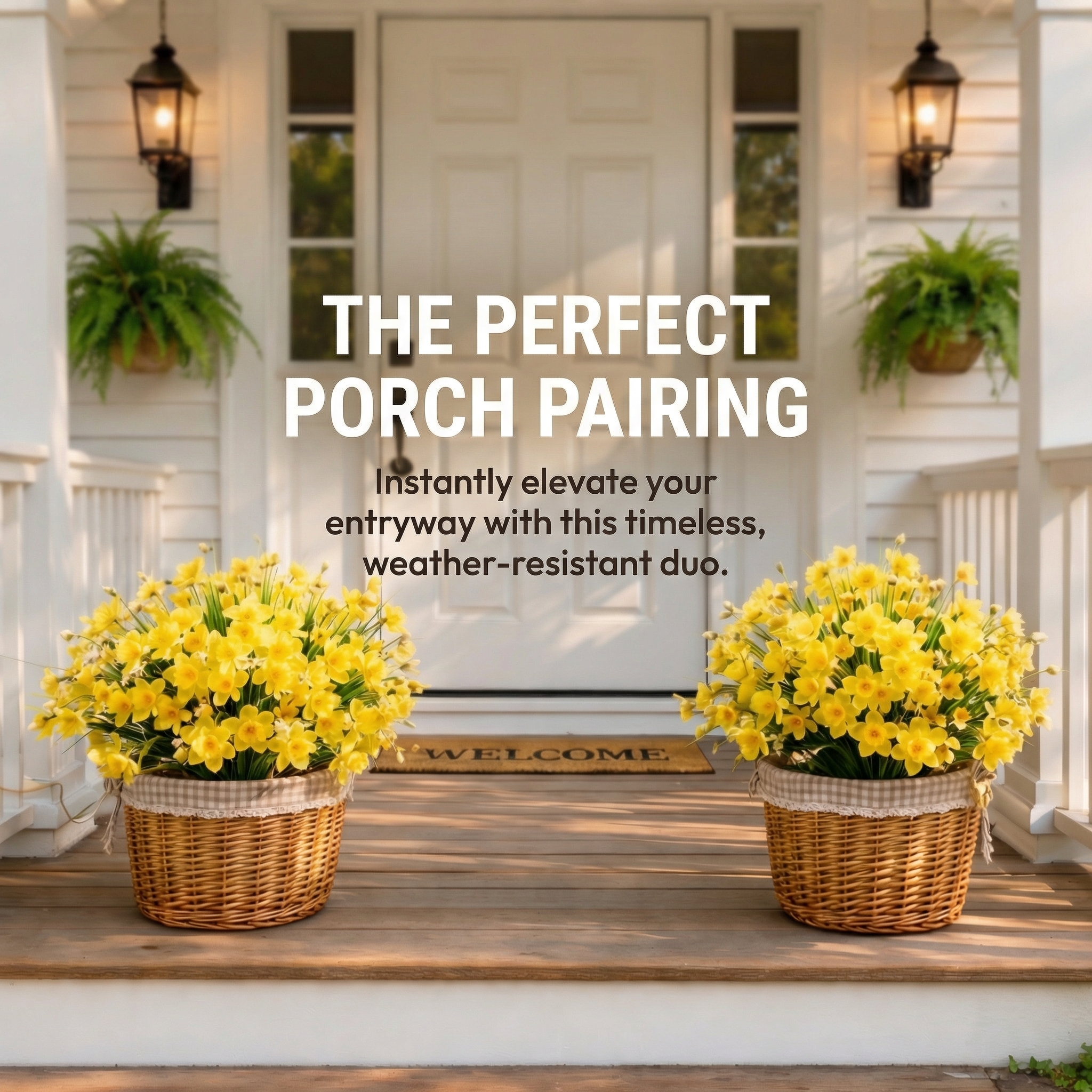 Full Spring Artificial Daffodil Porch Planter with UV Protection