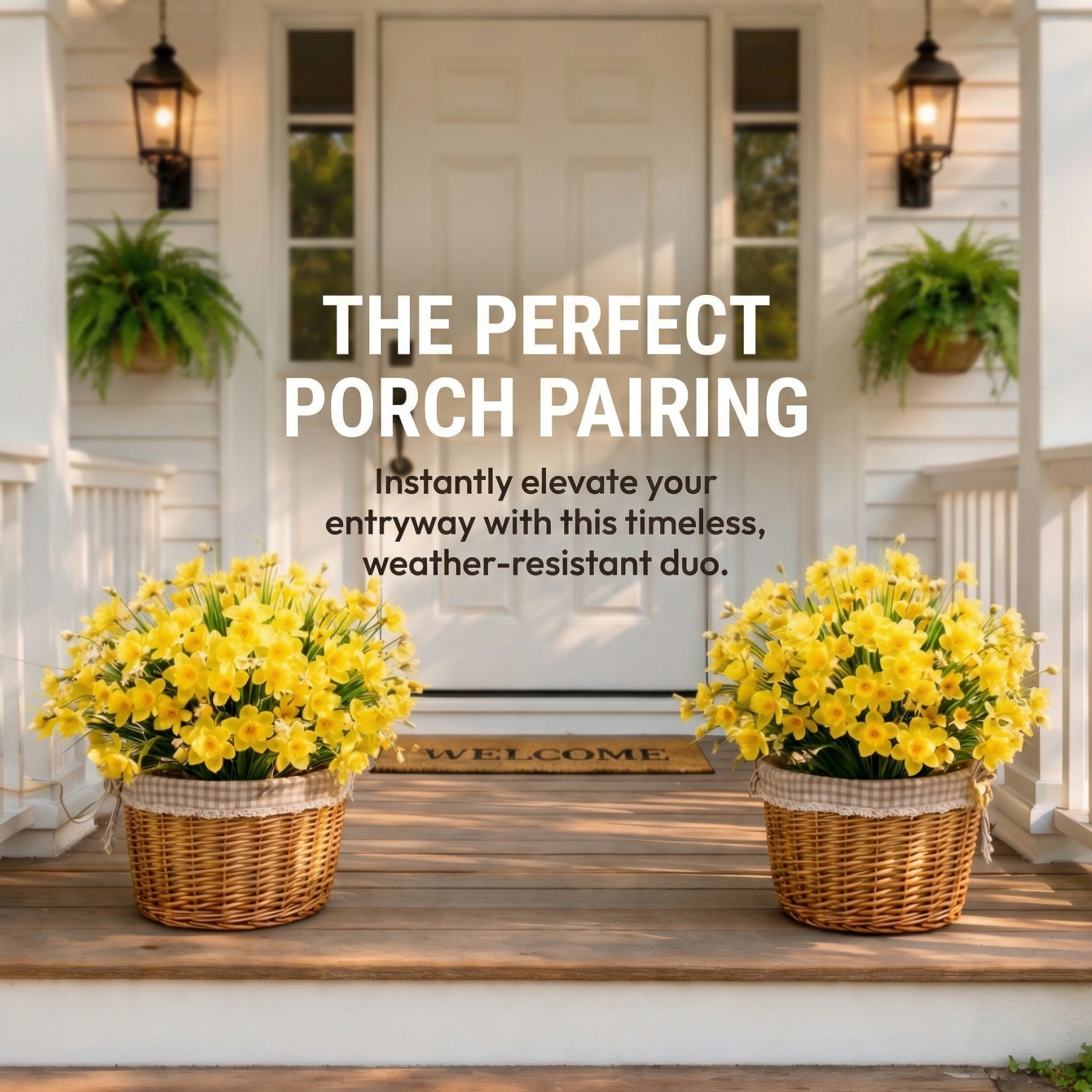 Full Spring Artificial Daffodil Porch Planter with UV Protection