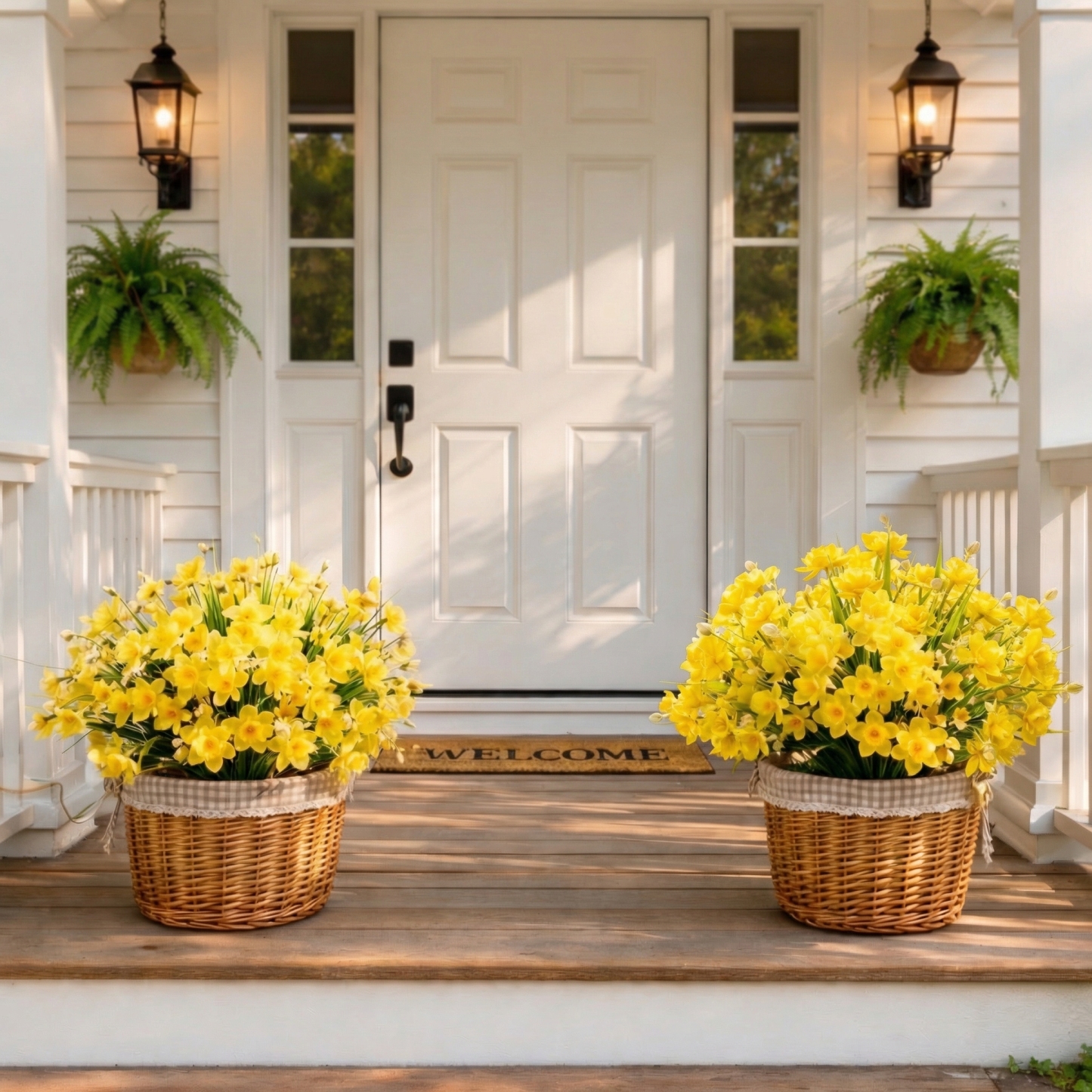 Full Spring Artificial Daffodil Porch Planter with UV Protection