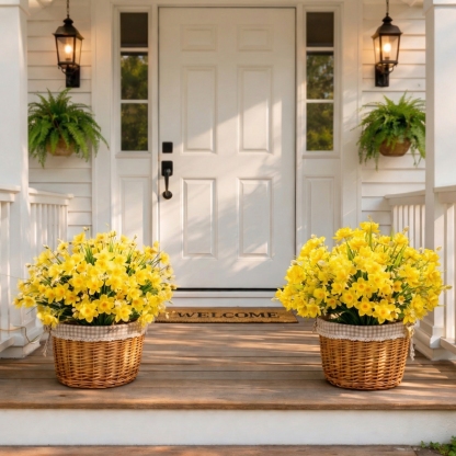 Full Spring Artificial Daffodil Porch Planter with UV Protection
