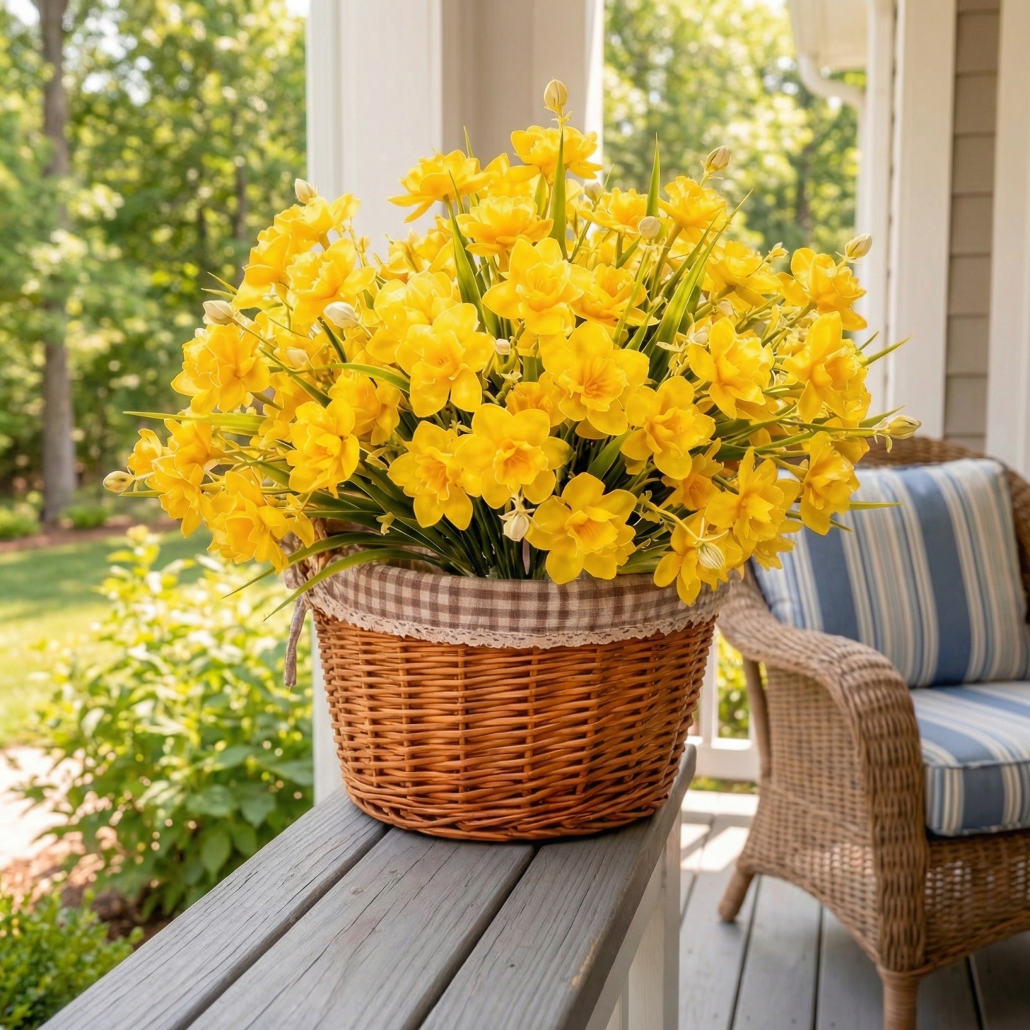 Full Spring Artificial Daffodil Porch Planter with UV Protection